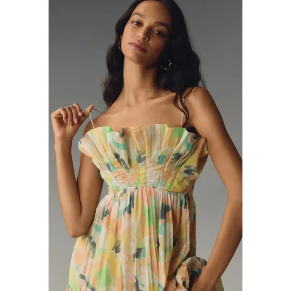 NWT Acler Hetherington Floral Maxi Tiered Dress Size US 12 Yellow #9K401 - Picture 4 of 15